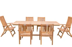 OUTFLEXX Garten-Essgruppe, natur, Akazie, Ausziehtisch 150/200 x 90 cm, 2 Klappstühle, 4 Armlehnensessel, FSC®-zertifiziertes Produkt