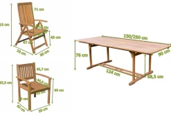 OUTFLEXX Garten-Essgruppe, natur, Akazie, Ausziehtisch 150/200 x 90 cm, 2 Klappstühle, 4 Armlehnensessel, FSC®-zertifiziertes Produkt