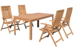 OUTFLEXX Garten-Essgruppe, natur, Akazie, Tisch 160 x 90 cm, 4 Klappsessel, FSC®-zertifiziertes Produkt
