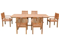 OUTFLEXX Garten-Essgruppe, natur, Akazie, Ausziehtisch 150/200 x 90 cm, 6 Armlehnensessel, FSC®-zertifiziertes Produkt
