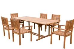 OUTFLEXX Garten-Essgruppe, natur, Akazie, Ausziehtisch 150/200 x 90 cm, 6 Armlehnensessel, FSC®-zertifiziertes Produkt