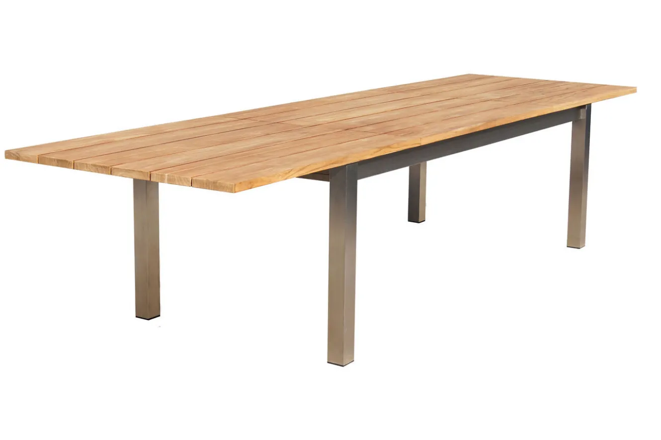OUTFLEXX Garten-Essgruppe, natur/anthrazit, Edelstahl/Textilene/Teakholz, Ausziehtisch 220/340x100cm, 6 Diningsessel, FSC®-zertifiziertes Produkt