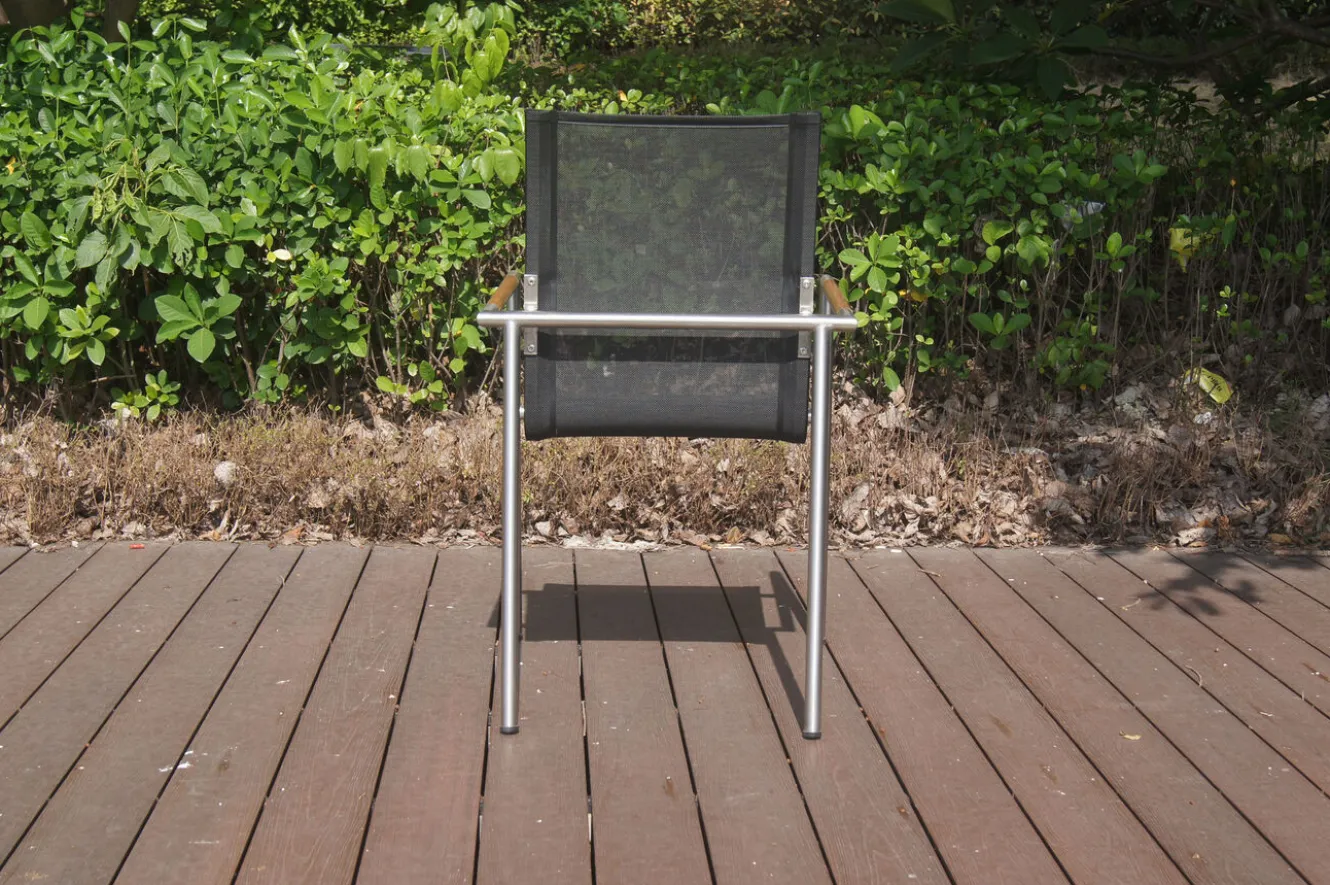 OUTFLEXX Garten-Essgruppe, natur/anthrazit, Edelstahl/Textilene/Teakholz, Ausziehtisch 220/340x100cm, 6 Diningsessel, FSC®-zertifiziertes Produkt