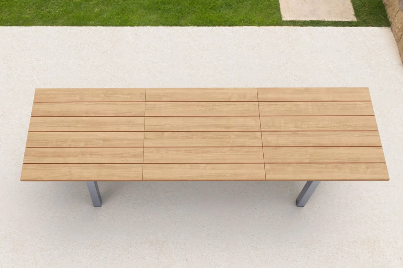 OUTFLEXX Garten-Essgruppe, natur/anthrazit, Edelstahl/Textilene/Teakholz, Ausziehtisch 220/340x100cm, 6 Diningsessel, FSC®-zertifiziertes Produkt