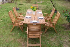 OUTFLEXX Garten-Essgruppe, natur, Akazie, Ausziehtisch 150/200 x 90 cm, 6 Klappstühle, klappbar, FSC®-zertifiziertes Produkt