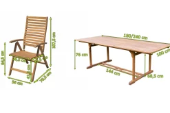 OUTFLEXX Garten-Essgruppe, natur, Akazie, Ausziehtisch 180/240 x 100 cm, 8 Klappstühle, klappbar, FSC®-zertifiziertes Produkt