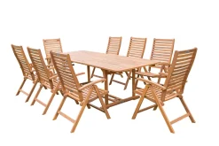OUTFLEXX Garten-Essgruppe, natur, Akazie, Ausziehtisch 180/240 x 100 cm, 8 Klappstühle, klappbar, FSC®-zertifiziertes Produkt