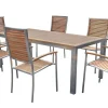 OUTFLEXX Garten-Essgruppe, natur, Edelstahl/Teak, Esstisch 200 x 90 cm, 6 Stapelstühle, FSC®-zertifiziertes Produkt