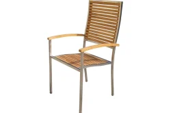 OUTFLEXX Garten-Essgruppe, natur, Edelstahl/Teak, Esstisch 200 x 90 cm, 6 Stapelstühle, FSC®-zertifiziertes Produkt