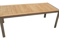 OUTFLEXX Garten-Essgruppe, natur, Edelstahl/Teak, Esstisch 200 x 90 cm, 6 Stapelstühle, FSC®-zertifiziertes Produkt