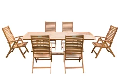 OUTFLEXX Garten-Essgruppe, natur, Akazie, Ausziehtisch 180/240 x 100 cm, 6 Klappstühle, klappbar, FSC®-zertifiziertes Produkt