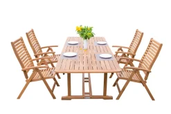 OUTFLEXX Garten-Essgruppe, natur, Akazie, Ausziehtisch 150/200 x 90 cm, 4 Klappstühle, klappbar, FSC®-zertifiziertes Produkt