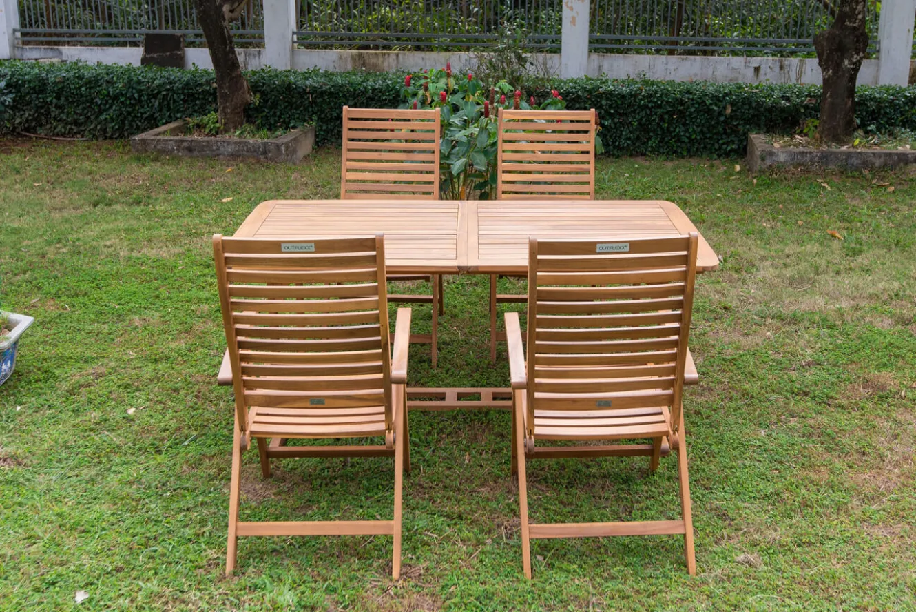 OUTFLEXX Garten-Essgruppe, natur, Akazie, Ausziehtisch 150/200 x 90 cm, 4 Klappstühle, klappbar, FSC®-zertifiziertes Produkt