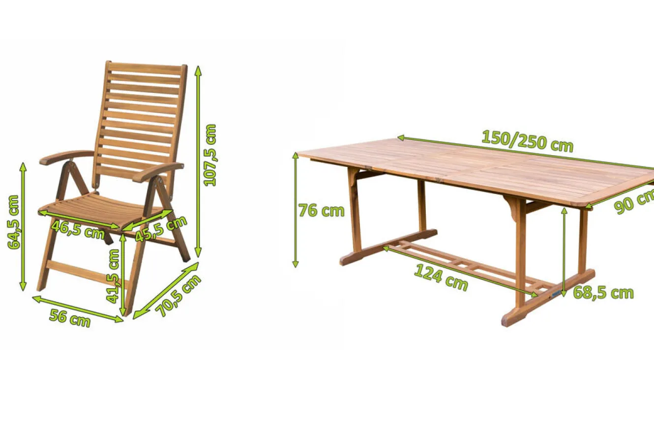 OUTFLEXX Garten-Essgruppe, natur, Akazie, Ausziehtisch 150/200 x 90 cm, 4 Klappstühle, klappbar, FSC®-zertifiziertes Produkt