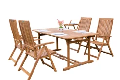 OUTFLEXX Garten-Essgruppe, natur, Akazie, Ausziehtisch 150/200 x 90 cm, 4 Klappstühle, FSC®-zertifiziertes Produkt