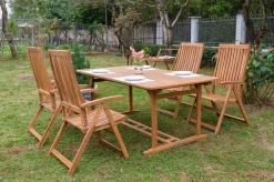 OUTFLEXX Garten-Essgruppe, natur, Akazie, Ausziehtisch 150/200 x 90 cm, 4 Klappstühle, FSC®-zertifiziertes Produkt