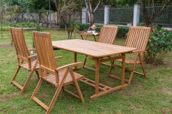 OUTFLEXX Garten-Essgruppe, natur, Akazie, Ausziehtisch 150/200 x 90 cm, 4 Klappstühle, FSC®-zertifiziertes Produkt