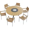 OUTFLEXX Garten-Essgruppe, natur, Edelstahl/Teak, Ø 170 cm, 6 Stapelsessel, inkl. drehbarer Granitplatte + Eiskühler, FSC®-zertifiziertes Produkt