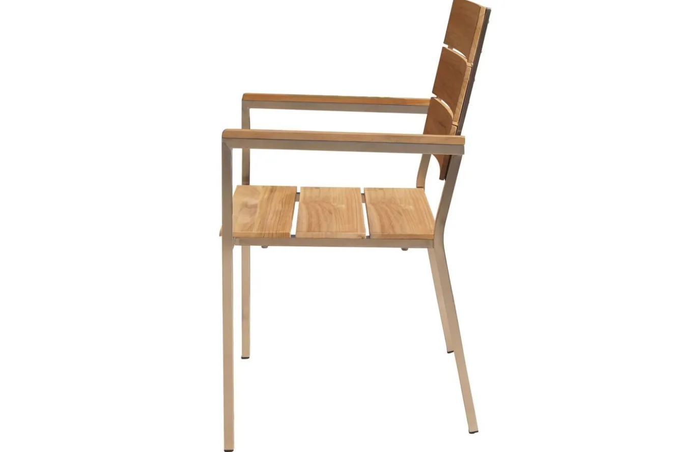 OUTFLEXX Garten-Essgruppe, natur, Edelstahl/Teak, Ø 170 cm, 6 Stapelsessel, inkl. drehbarer Granitplatte + Eiskühler, FSC®-zertifiziertes Produkt