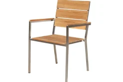 OUTFLEXX Garten-Essgruppe, natur, Edelstahl/Teak, Ø 170 cm, 6 Stapelsessel, inkl. drehbarer Granitplatte + Eiskühler, FSC®-zertifiziertes Produkt