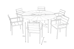 OUTFLEXX Garten-Essgruppe, natur, Edelstahl/Teak, Ø 170 cm, 6 Stapelsessel, inkl. drehbarer Granitplatte + Eiskühler, FSC®-zertifiziertes Produkt