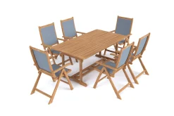 OUTFLEXX Garten-Essgruppe, natur/grau, Akazie/Textilene, Ausziehtisch 180/240 x 100 cm, 6 Klappstühle 5-fach, FSC®-zertifiziertes Produkt
