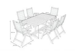 OUTFLEXX Garten-Essgruppe, natur/grau, Akazie/Textilene, Ausziehtisch 180/240 x 100 cm, 6 Klappstühle 5-fach, FSC®-zertifiziertes Produkt