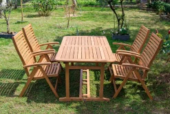 OUTFLEXX Garten-Essgruppe, natur, Akazie, Ausziehtisch 180/240 x 100 cm, 4 Klappstühle, klappbar, FSC®-zertifiziertes Produkt