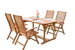 OUTFLEXX Garten-Essgruppe, natur, Akazie, Ausziehtisch 180/240 x 100 cm, 4 Klappstühle, klappbar, FSC®-zertifiziertes Produkt