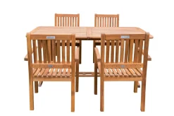 OUTFLEXX Garten-Essgruppe, natur, Akazie, Ausziehtisch 150/200 x 90 cm, 4 Armlehnensessel, FSC®-zertifiziertes Produkt
