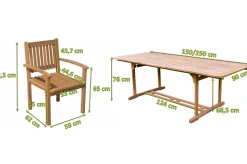 OUTFLEXX Garten-Essgruppe, natur, Akazie, Ausziehtisch 150/200 x 90 cm, 4 Armlehnensessel, FSC®-zertifiziertes Produkt