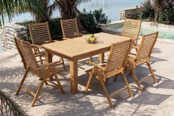 OUTFLEXX Garten-Essgruppe, natur, Akazie, Ausziehtisch 180/220/260 x 100 cm, 6 Klappstühle, FSC®-zertifiziertes Produkt
