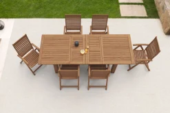 OUTFLEXX Garten-Essgruppe, natur, Akazie, Ausziehtisch 180/220/260 x 100 cm, 6 Klappstühle, FSC®-zertifiziertes Produkt
