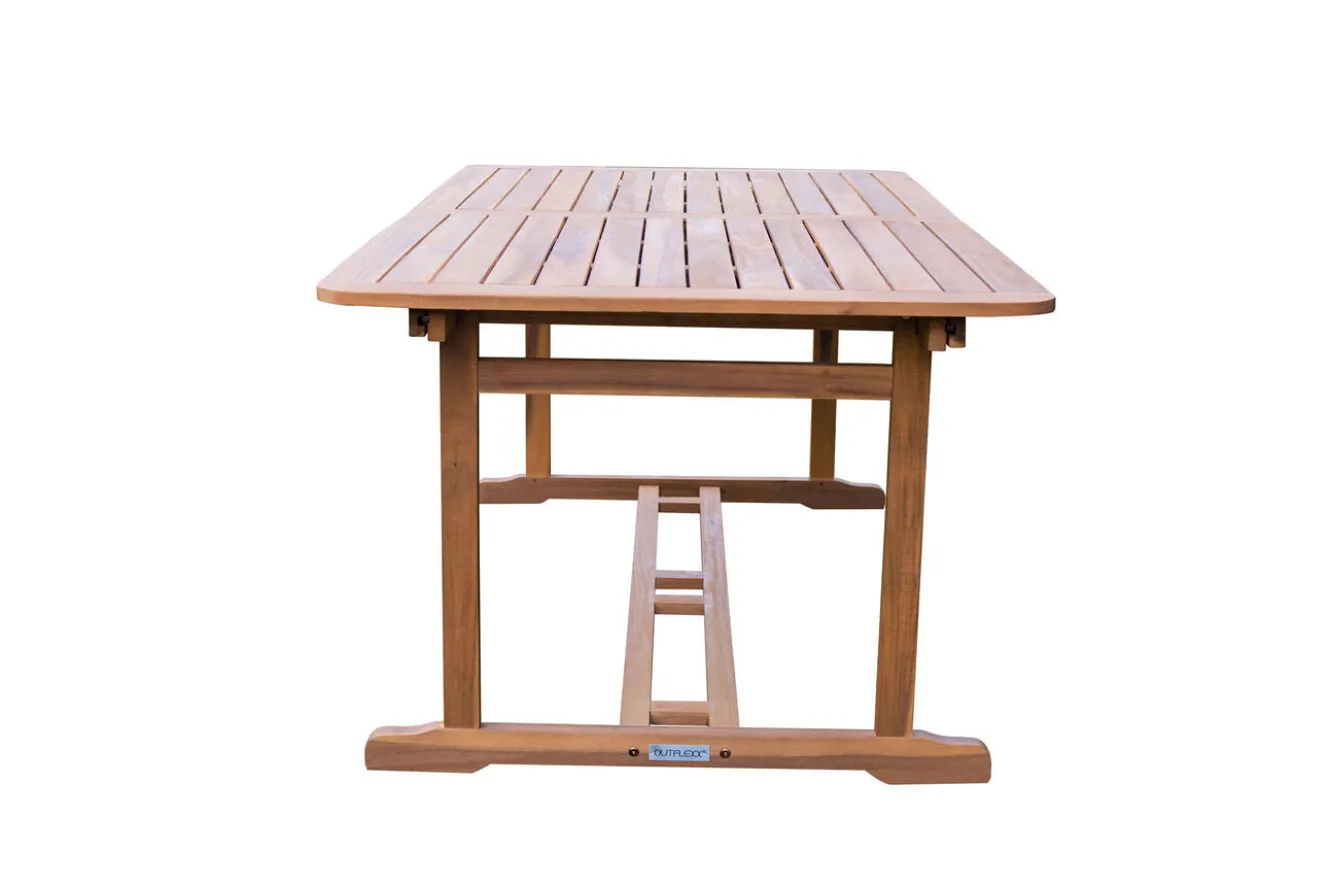 OUTFLEXX Garten-Essgruppe, natur, Akazie, Ausziehtisch 150/200 x 90 cm, 6 Klappstühle, FSC®-zertifiziertes Produkt