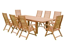 OUTFLEXX Garten-Essgruppe, natur, Akazie, Ausziehtisch 180/220/260 x 100 cm, 8 Klappstühle, FSC®-zertifiziertes Produkt