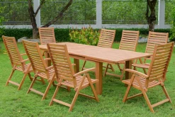 OUTFLEXX Garten-Essgruppe, natur, Akazie, Ausziehtisch 180/220/260 x 100 cm, 8 Klappstühle, FSC®-zertifiziertes Produkt