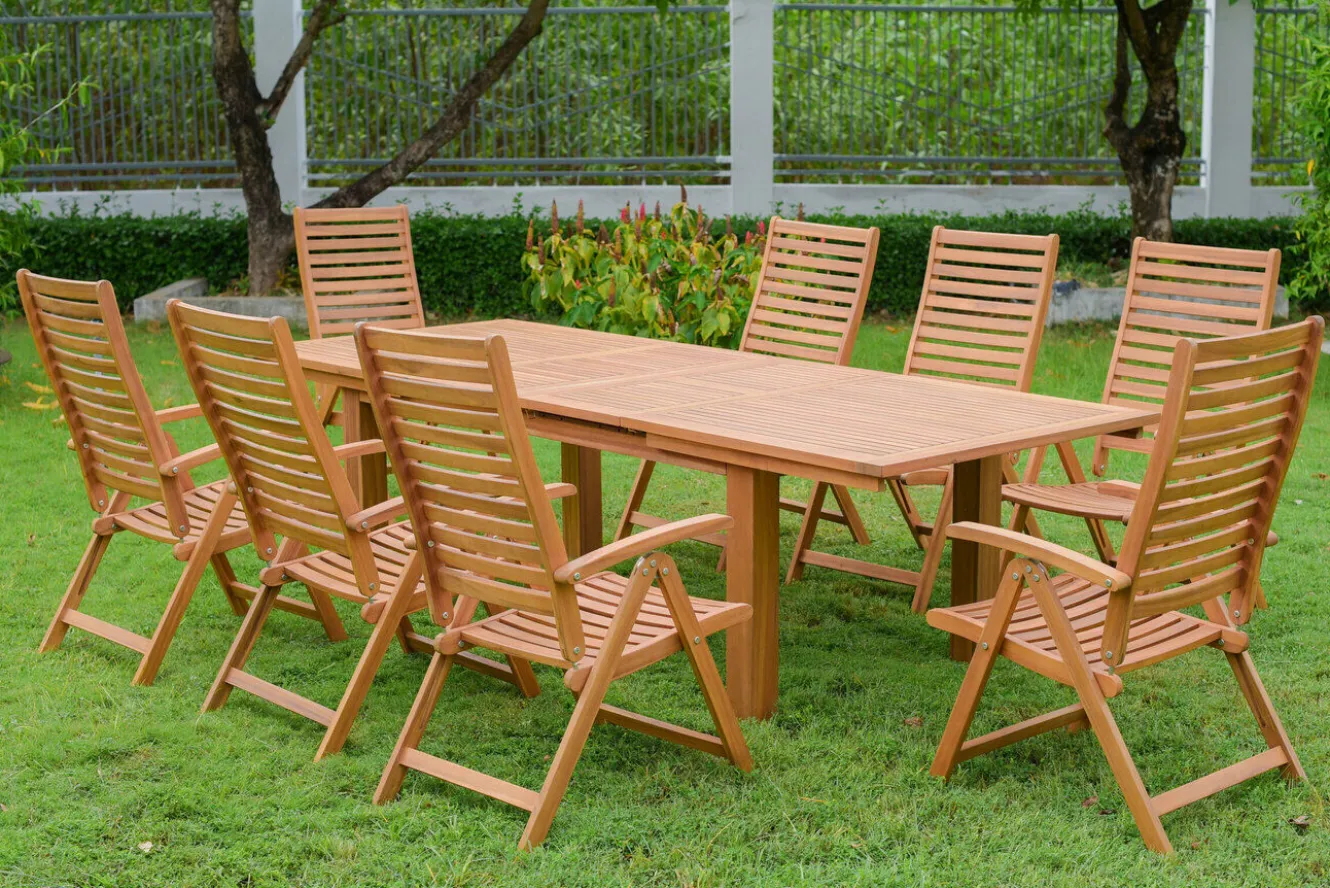 OUTFLEXX Garten-Essgruppe, natur, Akazie, Ausziehtisch 180/220/260 x 100 cm, 8 Klappstühle, FSC®-zertifiziertes Produkt