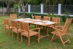 OUTFLEXX Garten-Essgruppe, natur, Akazie, Ausziehtisch 150/200 x 90 cm, 2 Klappstühle, 6 Armlehnensessel, 5-fach verstellbar, FSC®-zertifiziertes Produkt