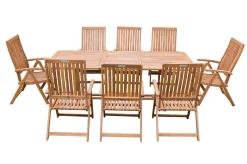 OUTFLEXX Garten-Essgruppe, natur, Akazie, Ausziehtisch 150/200 x 90 cm, 2 Klappstühle, 6 Armlehnensessel, FSC®-zertifiziertes Produkt