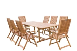 OUTFLEXX Garten-Essgruppe, natur, Akazie, Ausziehtisch 150/200 x 90 cm, 8 Klappstühle, FSC®-zertifiziertes Produkt