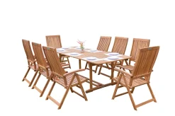 OUTFLEXX Garten-Essgruppe, natur, Akazie, Ausziehtisch 150/200 x 90 cm, 8 Klappstühle, FSC®-zertifiziertes Produkt