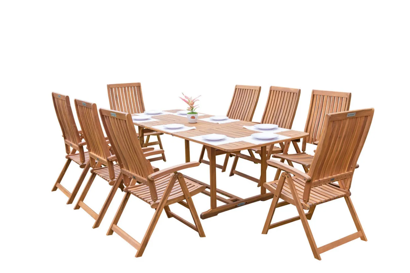 OUTFLEXX Garten-Essgruppe, natur, Akazie, Ausziehtisch 150/200 x 90 cm, 8 Klappstühle, FSC®-zertifiziertes Produkt
