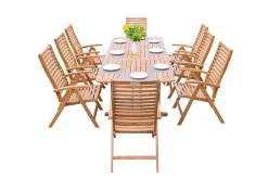OUTFLEXX Garten-Essgruppe, natur, Akazie, Ausziehtisch 150/200 x 90 cm, 8 Klappstühle, FSC®-zertifiziertes Produkt