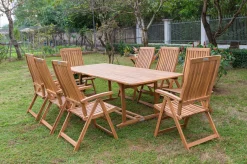 OUTFLEXX Garten-Essgruppe, natur, Akazie, Ausziehtisch 150/200 x 90 cm, 8 Klappstühle, FSC®-zertifiziertes Produkt