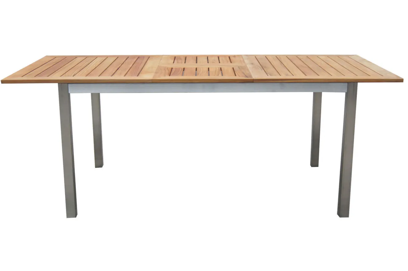 OUTFLEXX Garten-Essgruppe, natur/anthrazit, Edelstahl/Textilene/Teak, Ausziehtisch 150/200x90cm, 8 Diningsessel