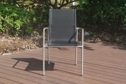 OUTFLEXX Garten-Essgruppe, natur/anthrazit, Edelstahl/Textilene/Teak, Ausziehtisch 150/200x90cm, 8 Diningsessel