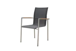 OUTFLEXX Garten-Essgruppe, natur/anthrazit, Edelstahl/Textilene/Teak, Ausziehtisch 150/200x90cm, 8 Diningsessel