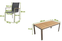 OUTFLEXX Garten-Essgruppe, natur/anthrazit, Edelstahl/Textilene/Teak, Tisch 180x90cm, 6 Diningsessel