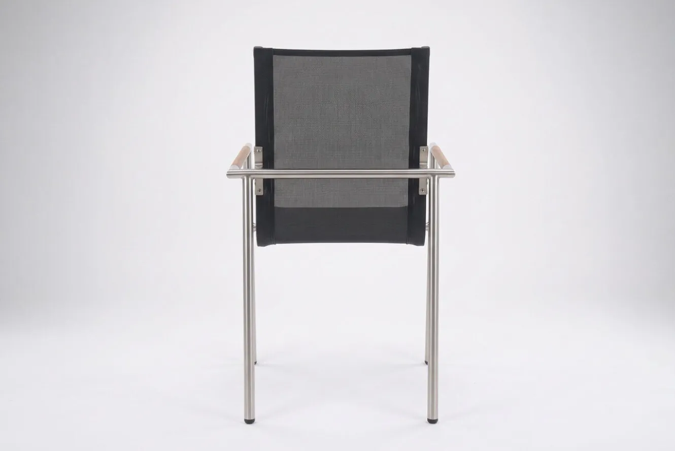 OUTFLEXX Garten-Essgruppe, natur/anthrazit, Edelstahl/Textilene/Teak, Tisch 180x90cm, 8 Diningsessel