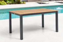 OUTFLEXX Garten-Essgruppe, OUTFLEXX® anthrazit matt, Alu / Teak / Textil, Tisch 150/210 x 90 cm, 4 Stapelsessel, 2 Klappstühle